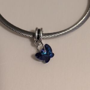 Silver‎ Translucent Blue Iridescent Butterfly Charm For Pandora Style Bracelet